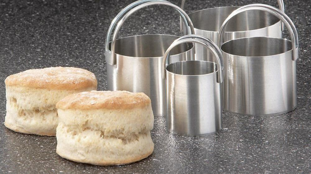 RSVP’s biscuit cutters are thin, and thus won’t compress your dough like a cup can when you cut your biscuits. The result: fluffier, more enjoyable biscuits.